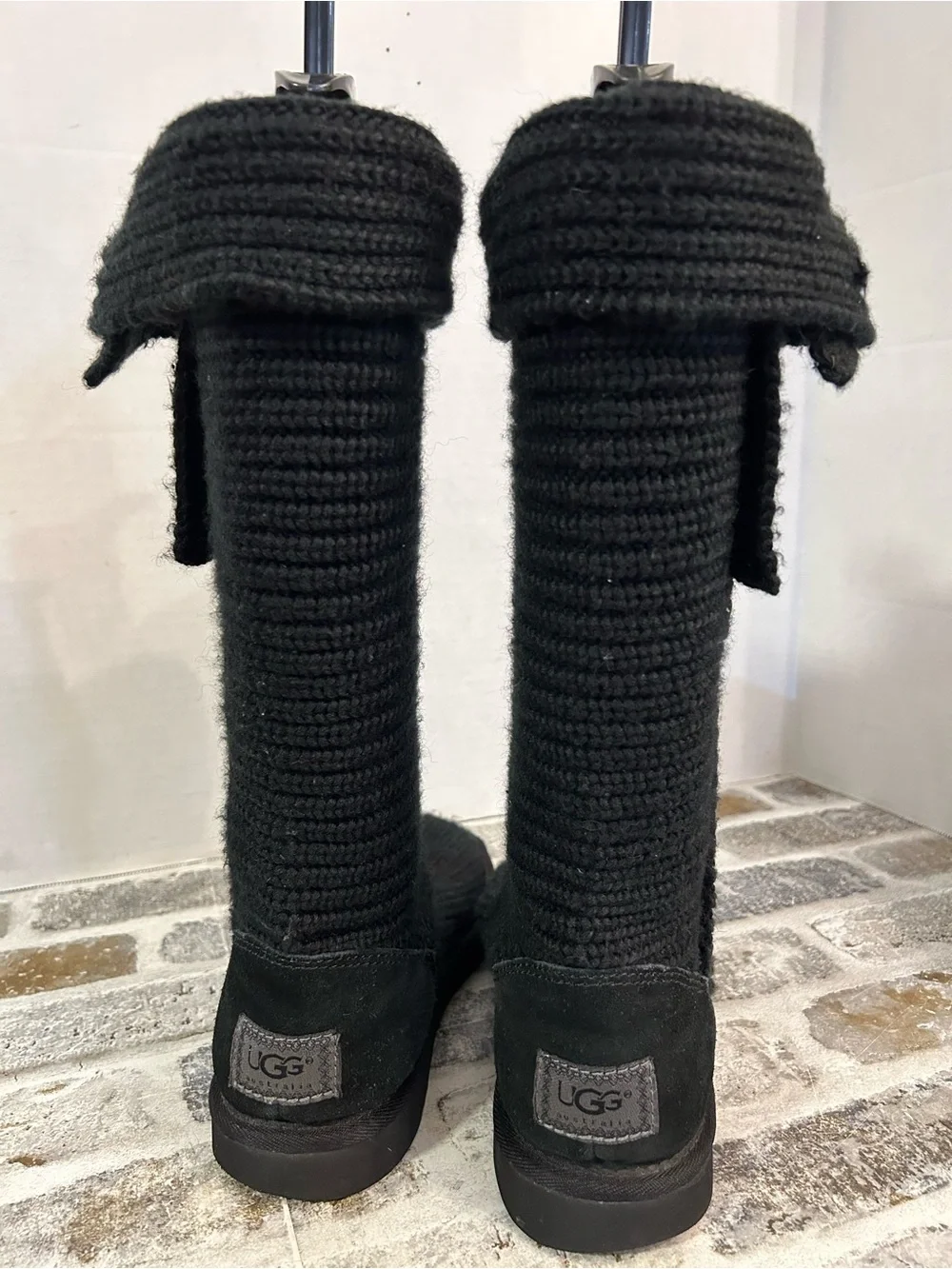UGG Black Classic Cardy Knit Button Tall Boots S/N 5819